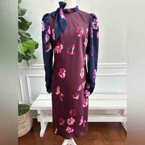 Joie Women's KYLAN Tie-Neck Long Sleeve Floral Satin Sheath Dress